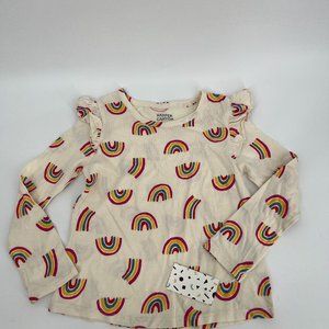 Harper Canyon Girl's Long Sleeve Ruffle Rainbow Print T-Shirt Cream Size 5 NWT